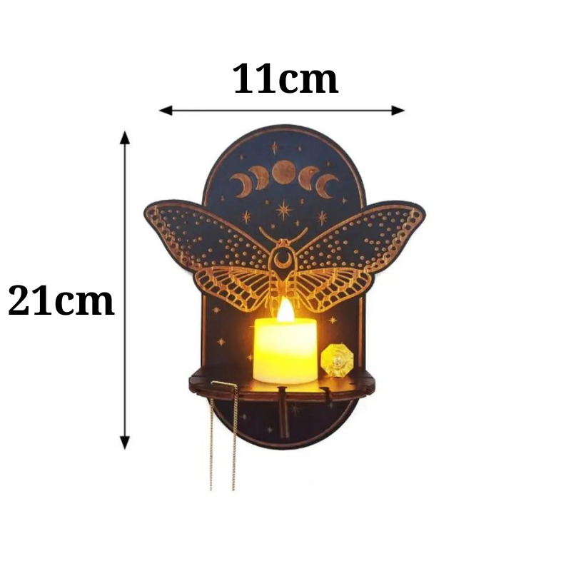 tamanho do altar em madeira com suporte iluminado, peça de decoração espiritual e mística.