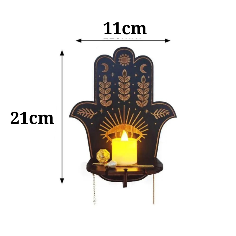 Tamanho do altar em madeira com suporte iluminado, peça de decoração espiritual e mística.