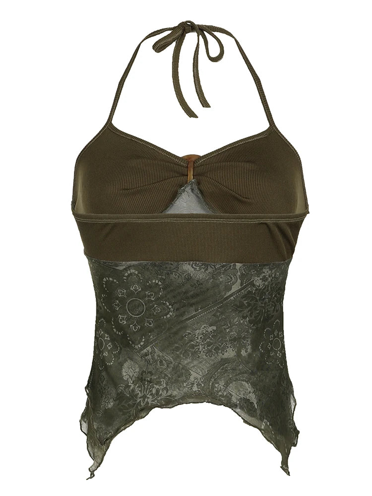 Vista traseira da Blusa Verde Retrô Boho, amarração e tecido com textura – Valenna
