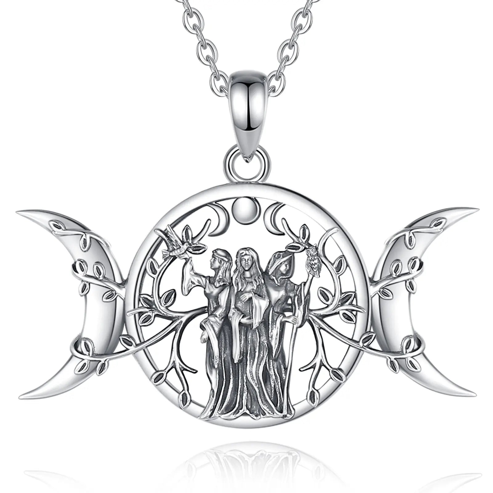 Colar Wicca Hécate em prata 925 com símbolo da Deusa Tripla — Valenna