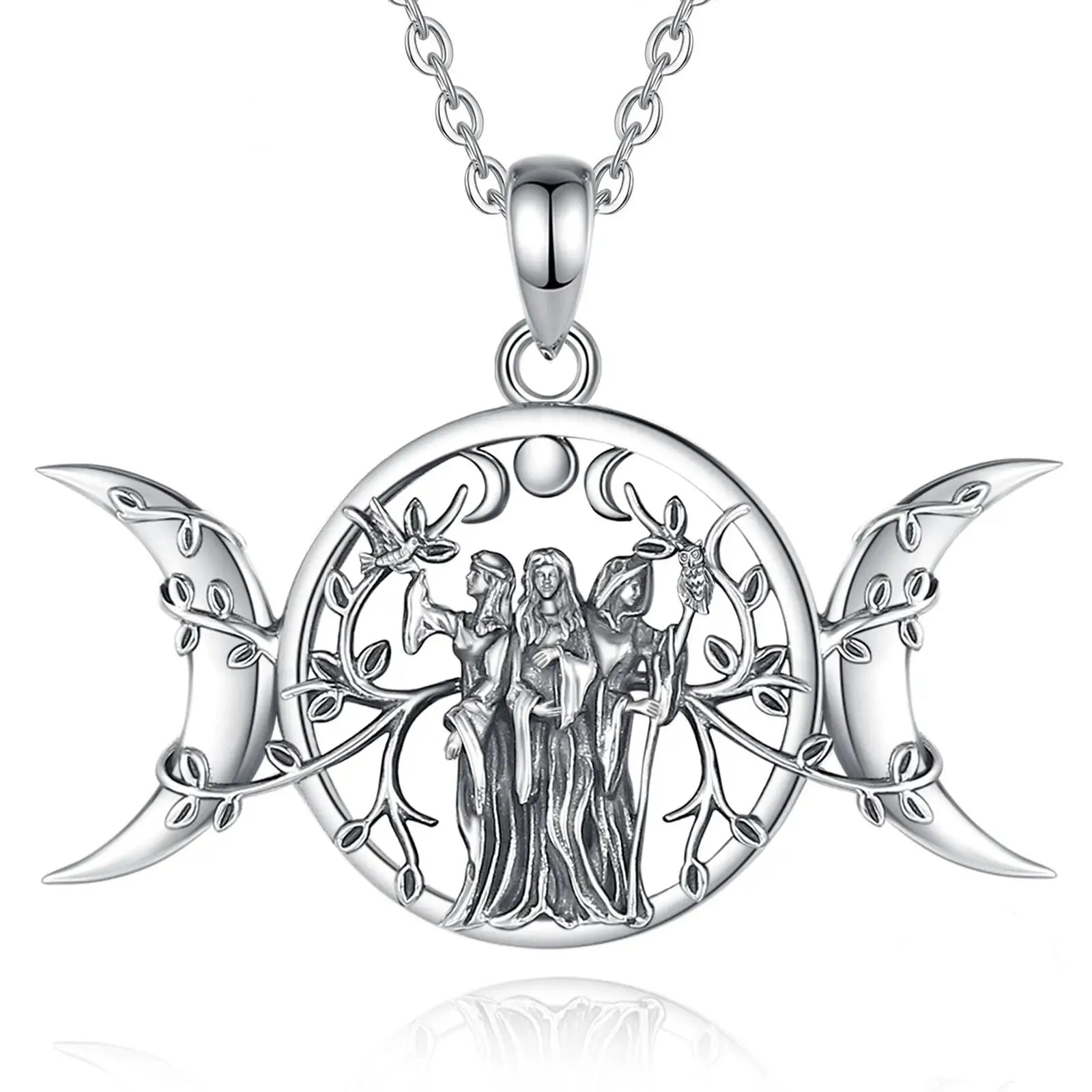 Colar Wicca Hécate em prata 925 com símbolo da Deusa Tripla — Valenna