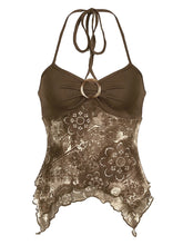 Vista frontal da Blusa Marrom Retrô Boho com barra assimétrica – Valenna