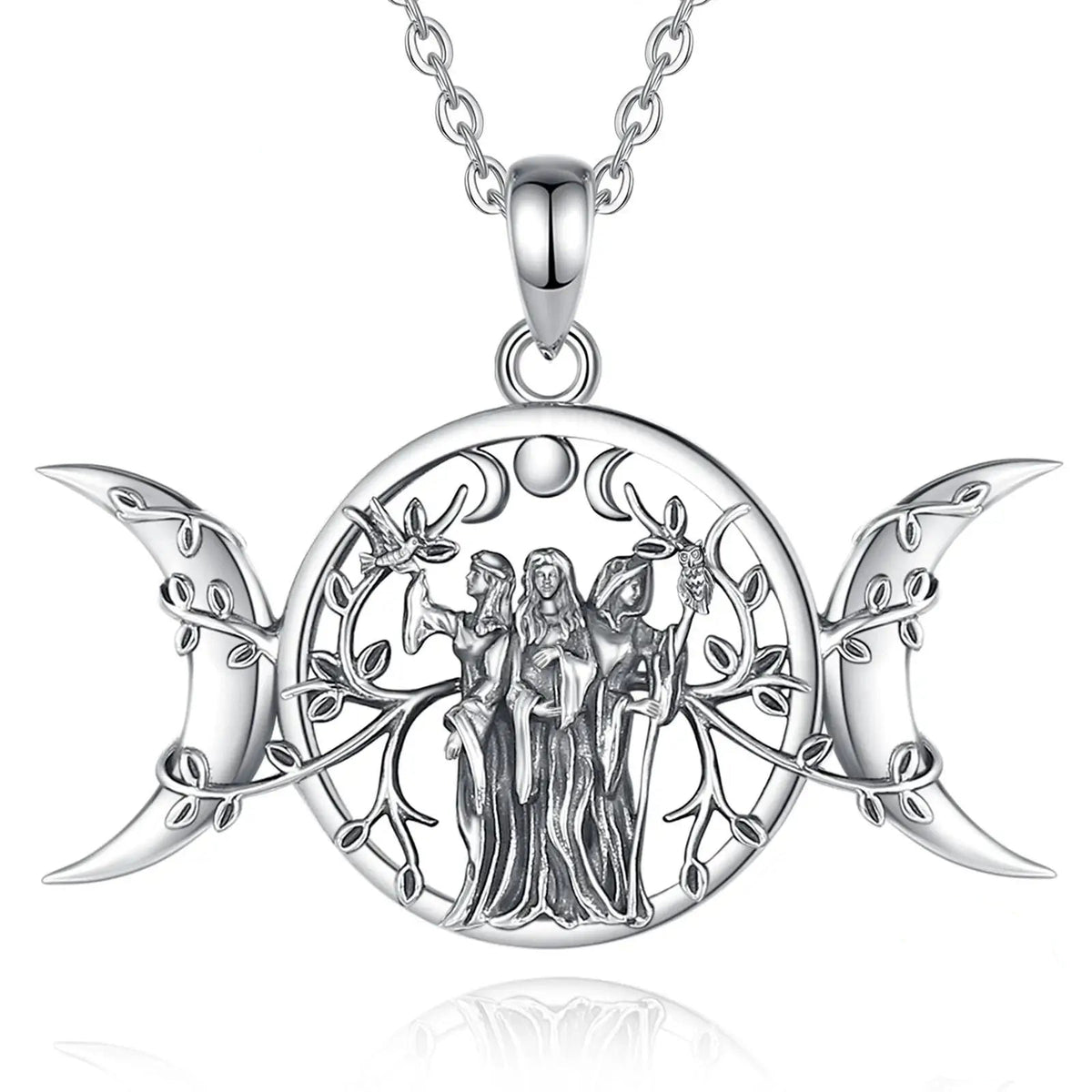 Colar Wicca Hécate em prata 925 com símbolo da Deusa Tripla — Valenna